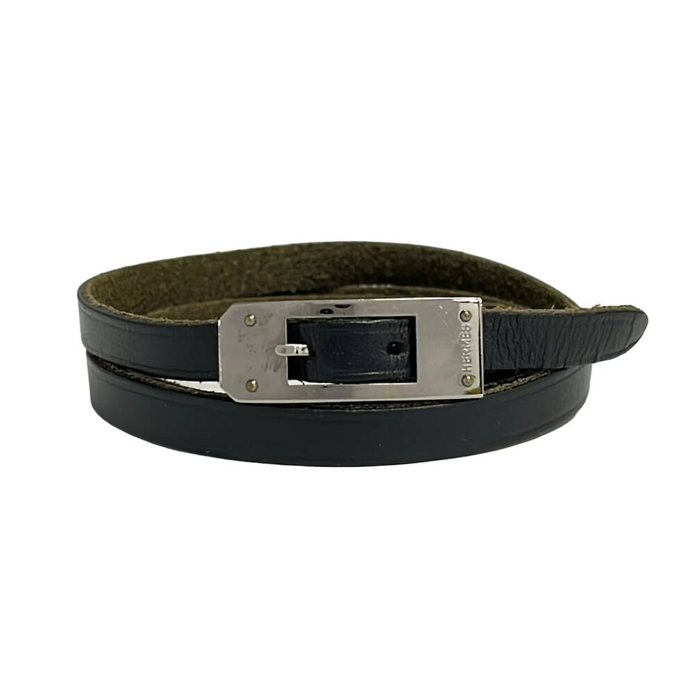 Hermès Kelly Aldion Bracelet Black Silver Leather Hardware